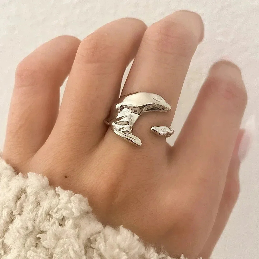 925 Sterling Silver Chunky Moon Ring Abstract Geometric Ring Modern Ring